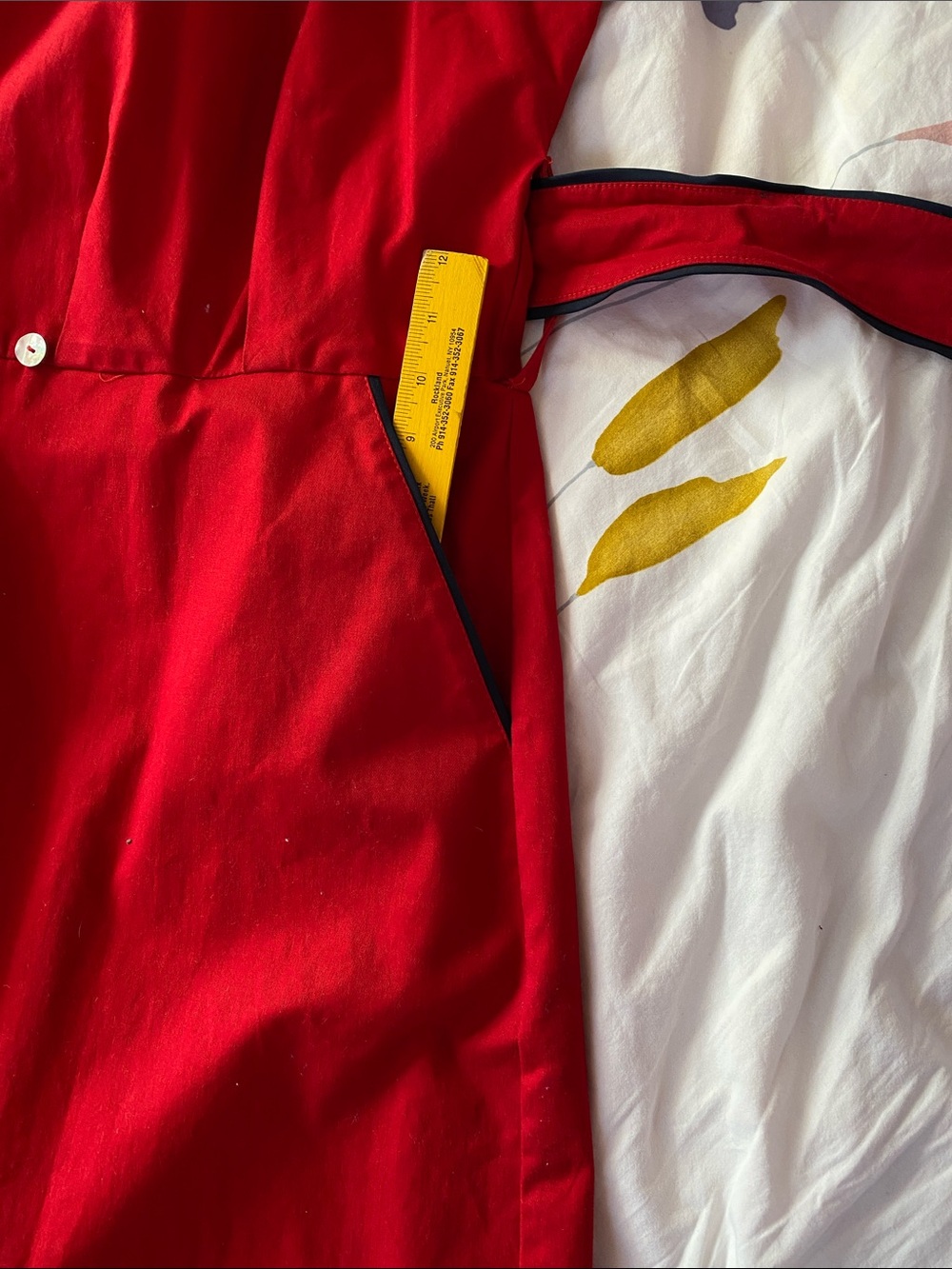 Women's Red Wrap Trench Coat with Contrast Edge and Tie Belt - Picture 7 of 12